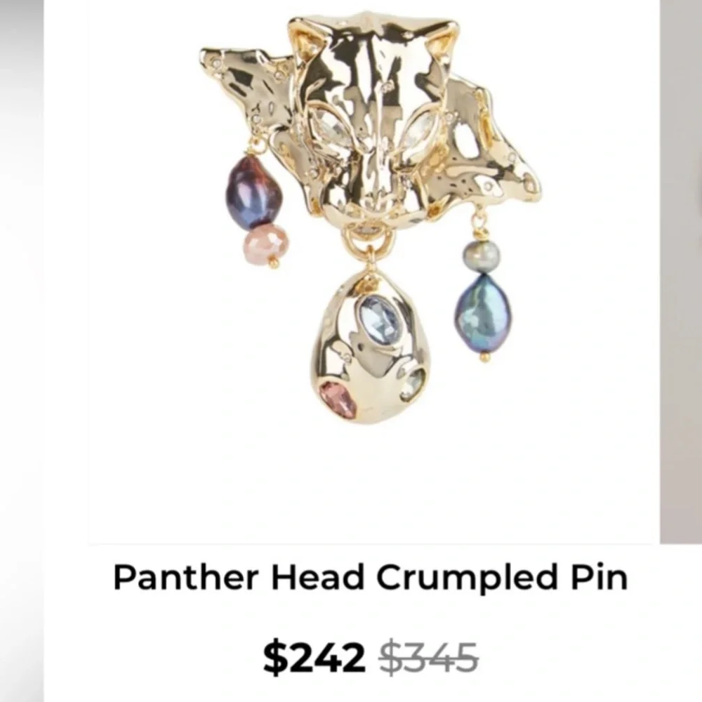 ALEXIS BITTAR • Gold Molten Crumpled Panther Head Green Rose Blue Pink Necklace